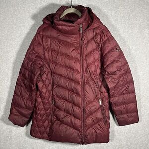 Michael‎ Kors Women's PXL Burgundy Packable Down Removable Hooded Puffer Jacket